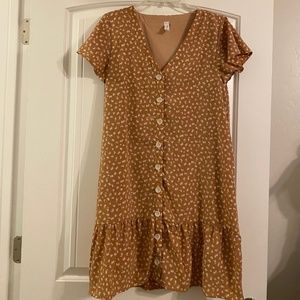 Drop hem Button Up Dress with Flutter Sleeve